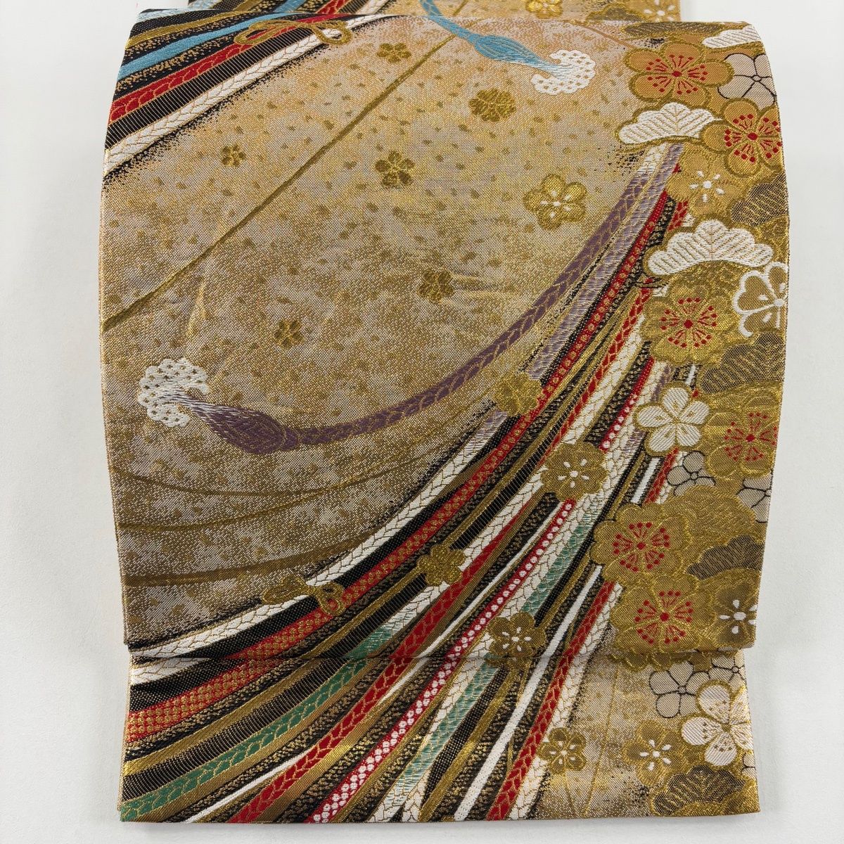 美品】 袋帯 秀品 組紐 花 金色 六通 正絹 【中古】 - メルカリ