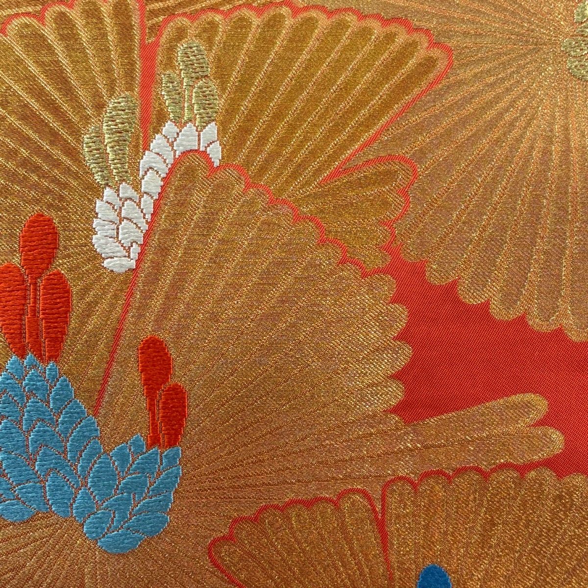 袋帯 秀品 川島織物 落款 若松 金糸 箔 朱色 全通 正絹