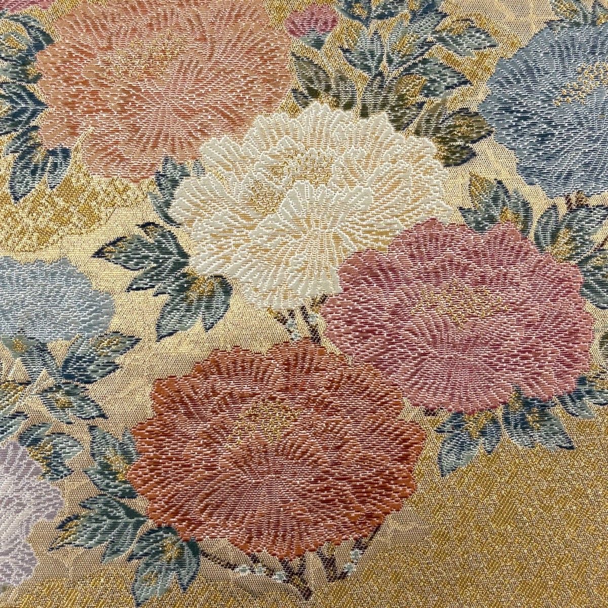 袋帯 秀品 関西仕立て 牡丹 草花 金糸 箔 金色 六通 正絹