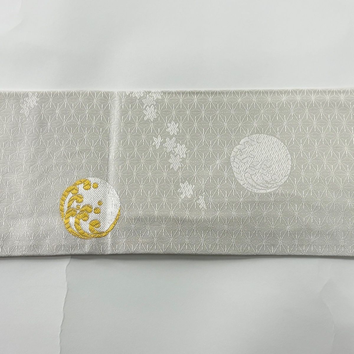  名古屋帯 秀品 丸文 波頭 クリーム 正絹 名古屋帯 帯