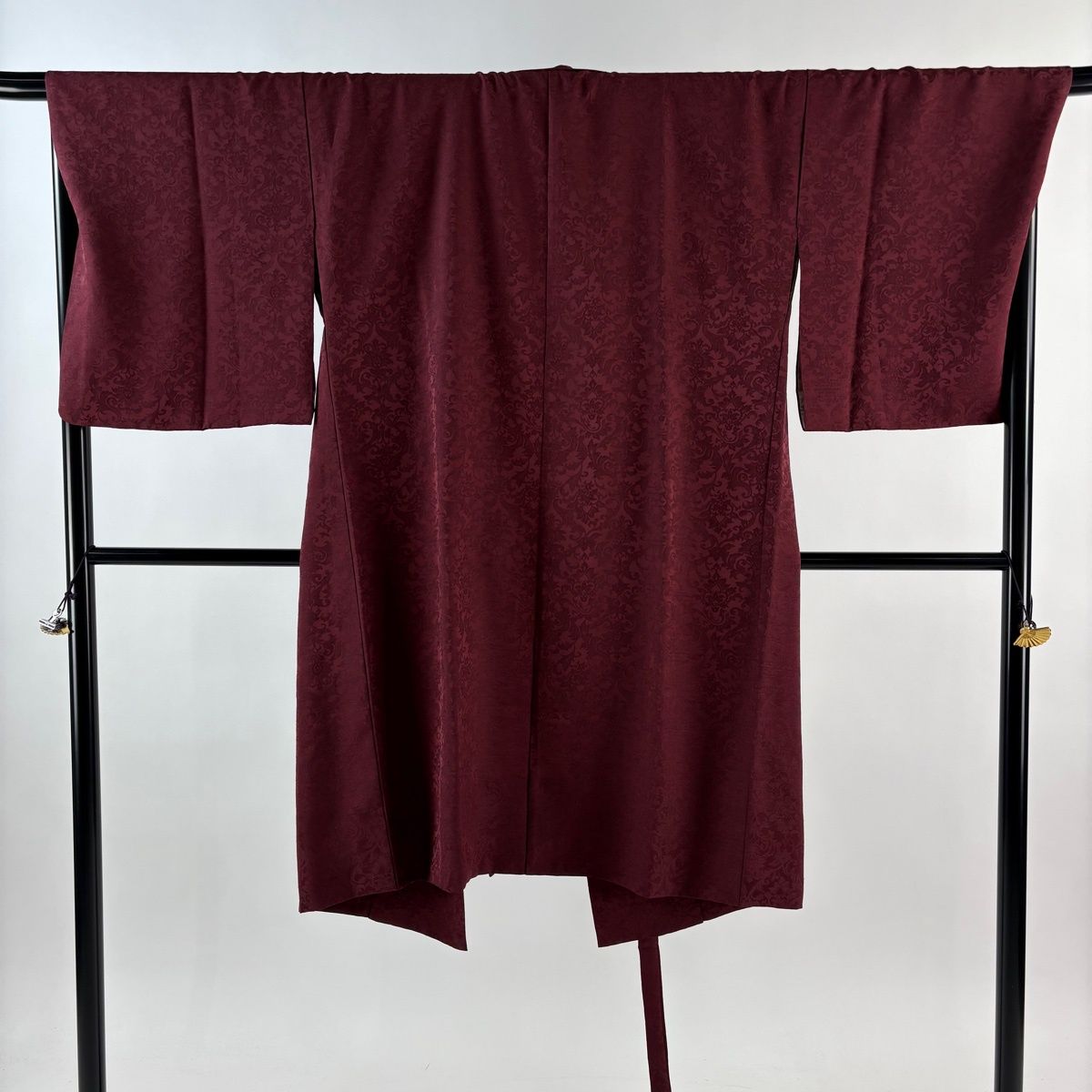 道中着 身丈114 cm 裄丈70 L 紬地 和装コート 着物衿 花唐草 えんじ色 正絹 秀品