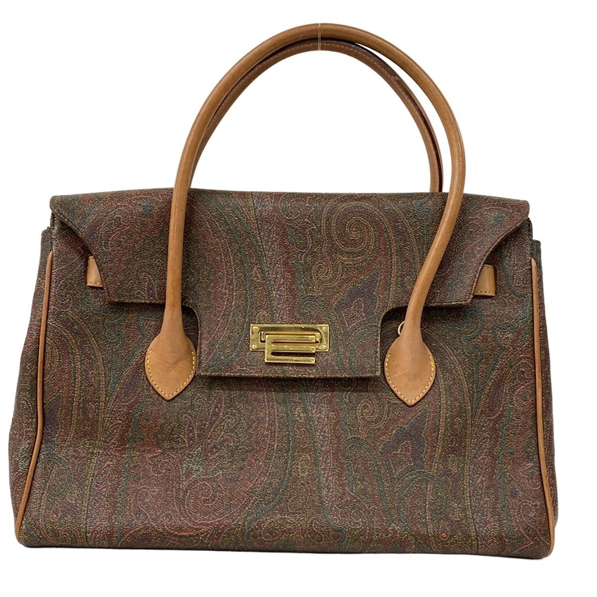 ETRO エトロ ハンドバッグ - ブラウン×マルチ ペイズリー柄 レザー