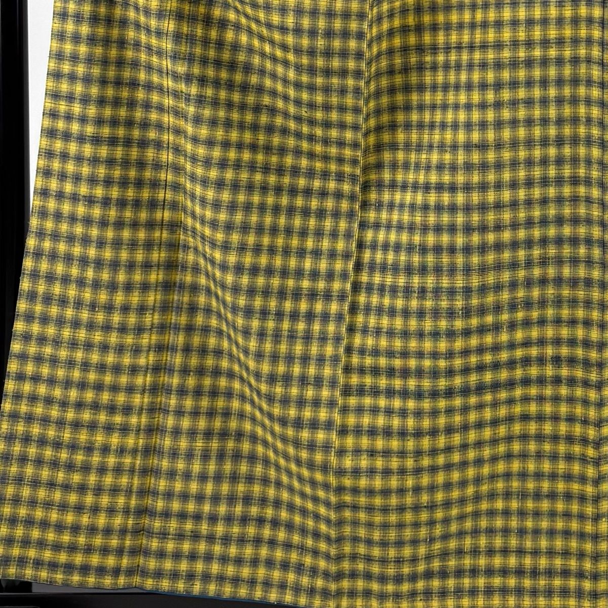 紬 身丈159.5 cm 裄丈64.5 M 袷 格子 黄色 正絹 秀品