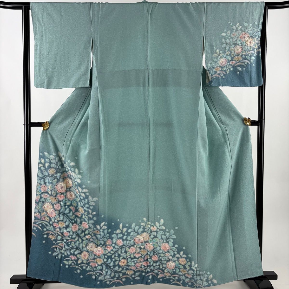 訪問着 身丈160cm 裄丈63cm S 袷 辻が花 ぼかし 薄緑 正絹 秀品 【中古