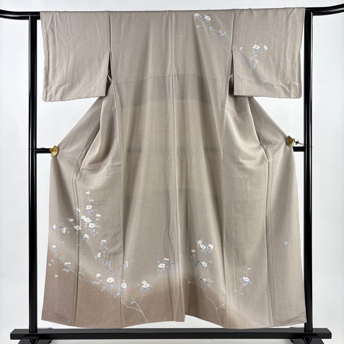 訪問着 身丈152.5 cm 裄丈62.5 S 袷 落款 枝花 ぼかし 薄小豆 正絹 秀品