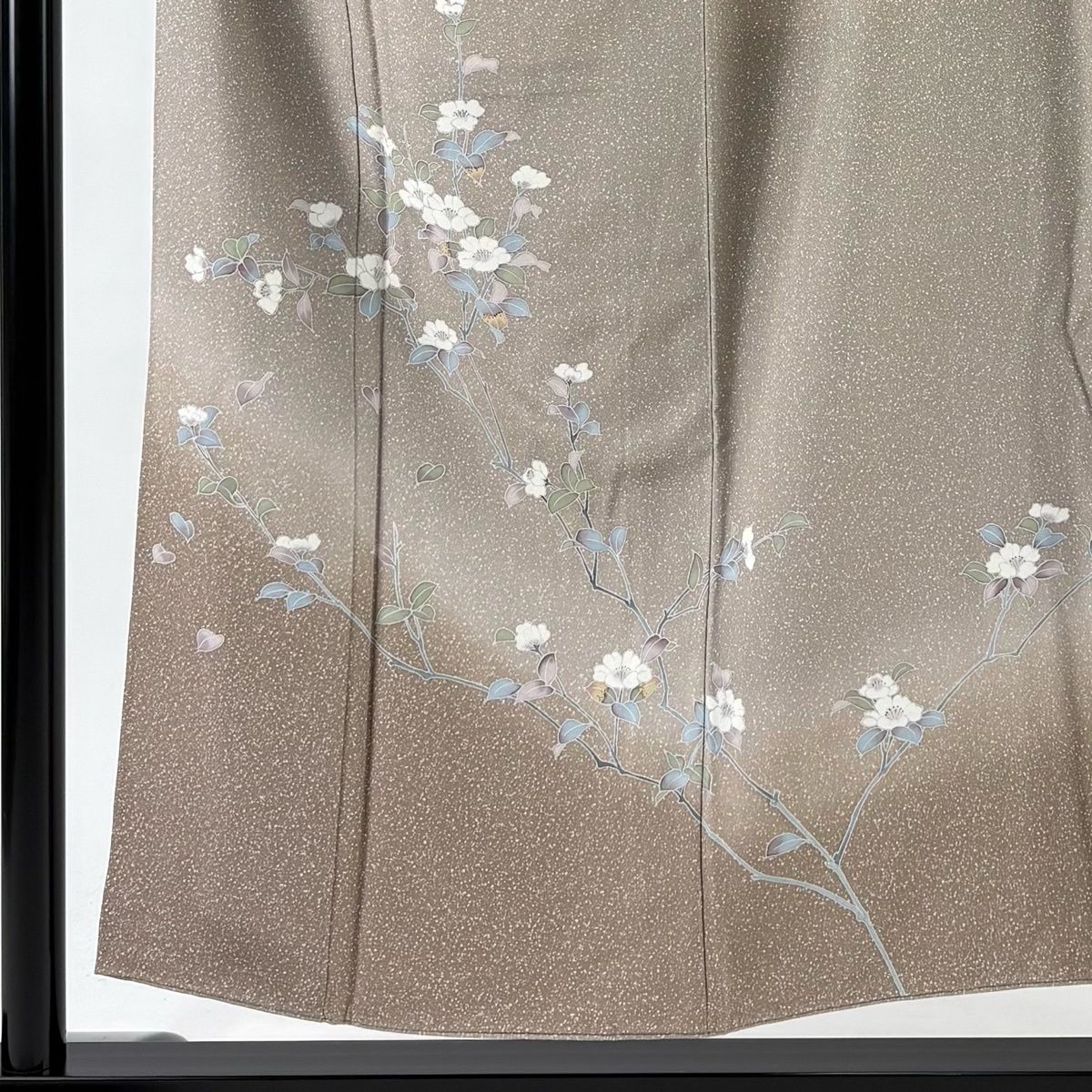 訪問着 身丈152.5 cm 裄丈62.5 S 袷 落款 枝花 ぼかし 薄小豆 正絹 秀品