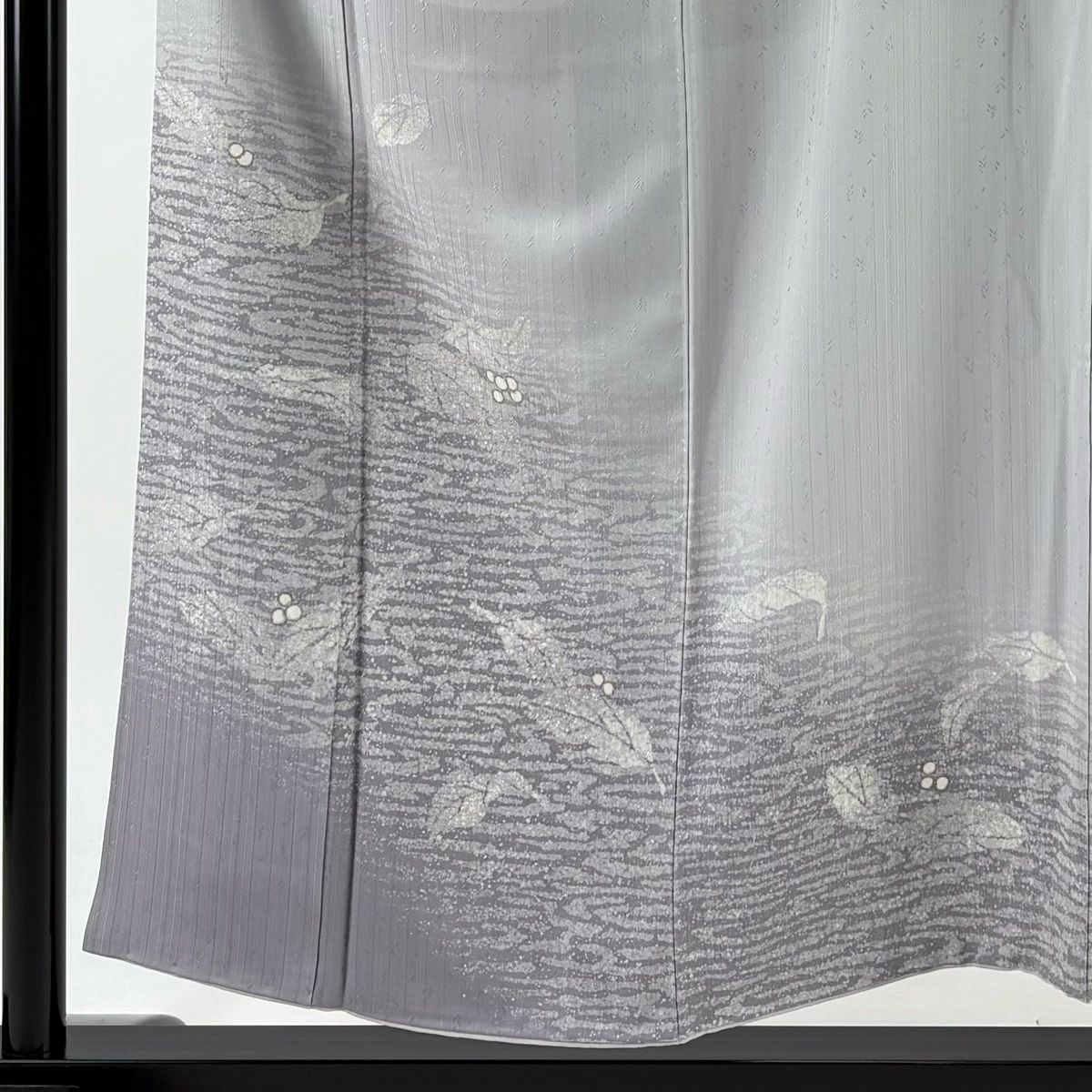 訪問着 身丈154 cm 裄丈62 S 袷 葉柄 実 金彩 ぼかし 灰色 正絹 秀品