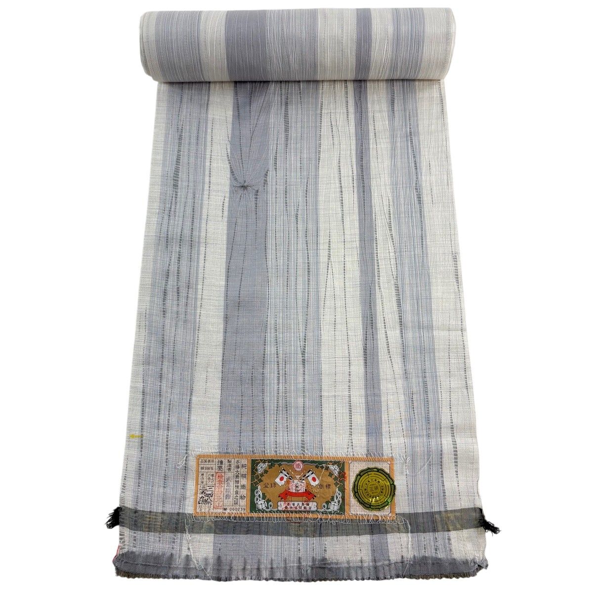反物 名品 小紋 大島紬地 証紙 縞 絞り 灰色 正絹