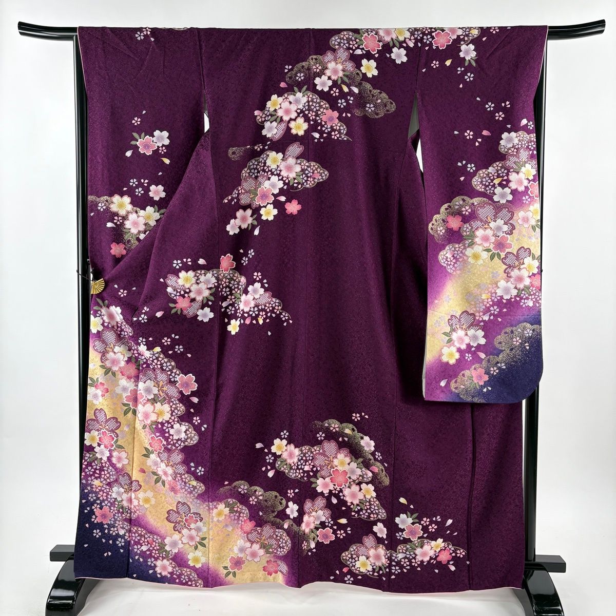美品】 振袖 身丈167cm 裄丈65cm M 袷 袋帯フルセット 桜 雲文 銀通し