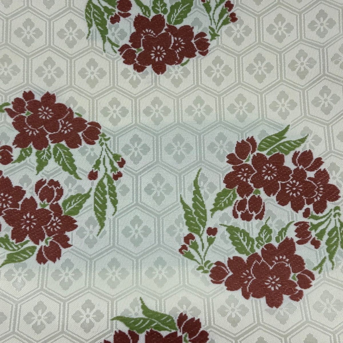 開き名古屋帯 人間国宝 喜多川平朗 桜 亀甲 刺繍 クリーム 正絹