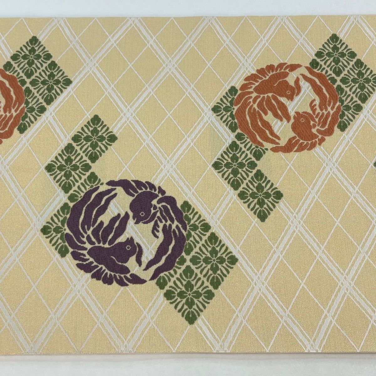  袋帯 人間国宝 喜多川平朗 鳥 花菱 刺繍 ベージュ 六通 正絹 袋帯 帯