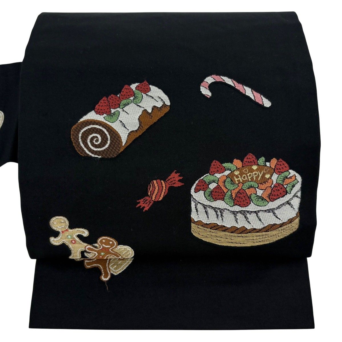 名古屋帯 ケーキ キャンディ 黒 正絹