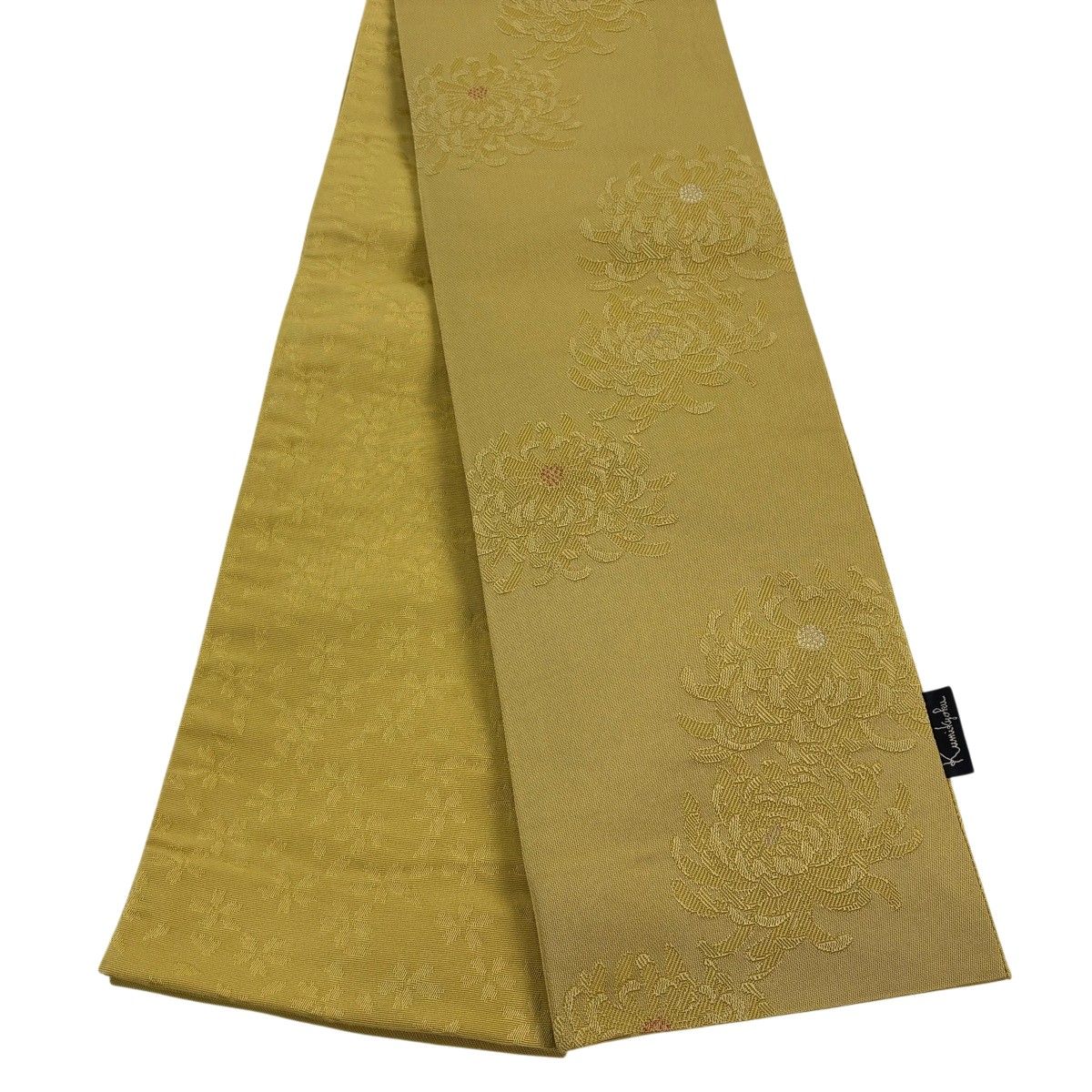 半幅帯 優品 kumikyoku 菊 からし色 化繊