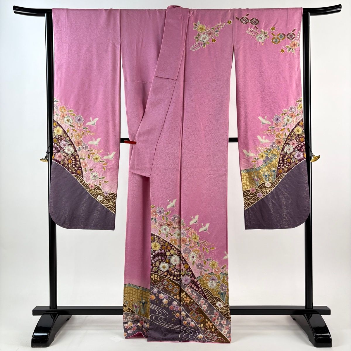 振袖 身丈166cm 裄丈67cm M 袷 徳永憲峯 落款 辻が花 鶴 金通し 金彩