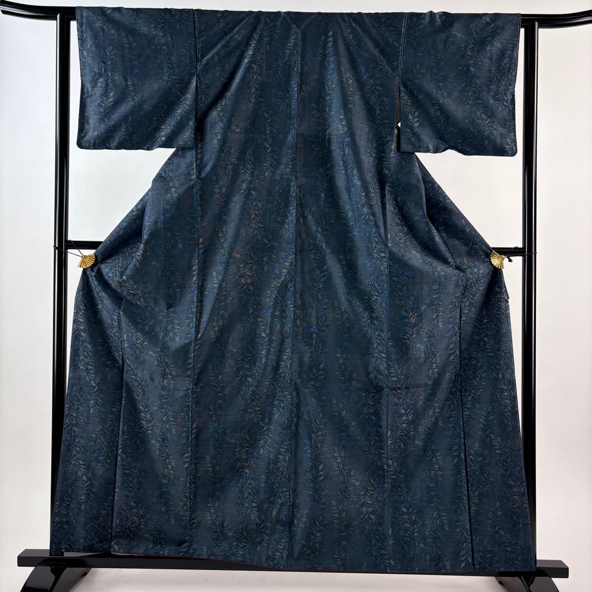 大島紬 身丈161.5 cm 裄丈62 S 袷 都喜ヱ門 泥染 証紙 草花 青緑 正絹