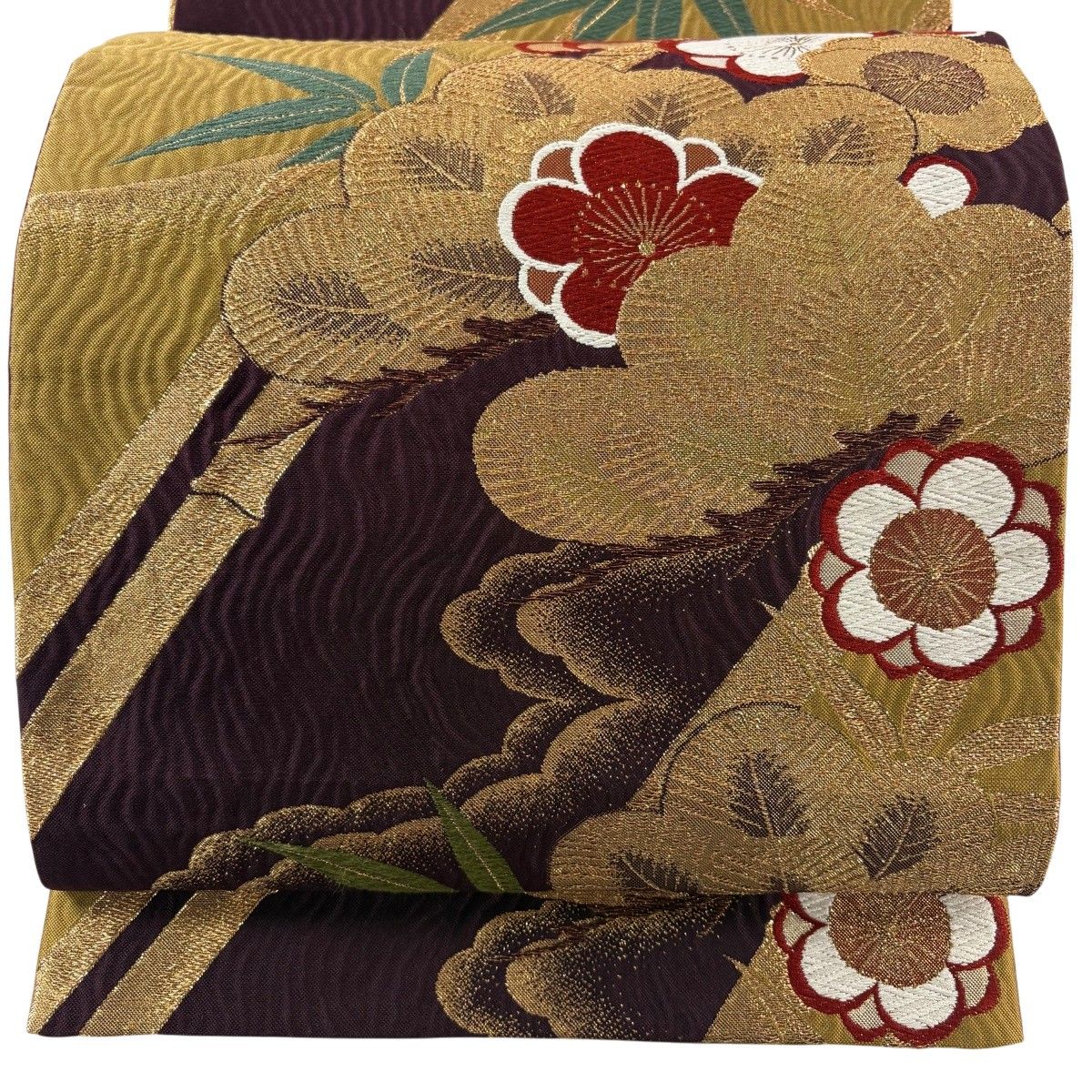 美品】 袋帯 秀品 松竹梅 金糸 箔 茶紫 六通 正絹 【中古】 - メルカリ