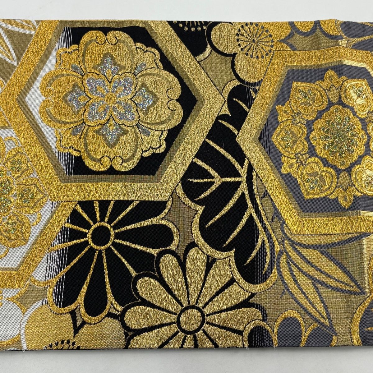袋帯 秀品 亀甲 花 金糸 箔 灰紫 六通 正絹 【中古】 - メルカリ