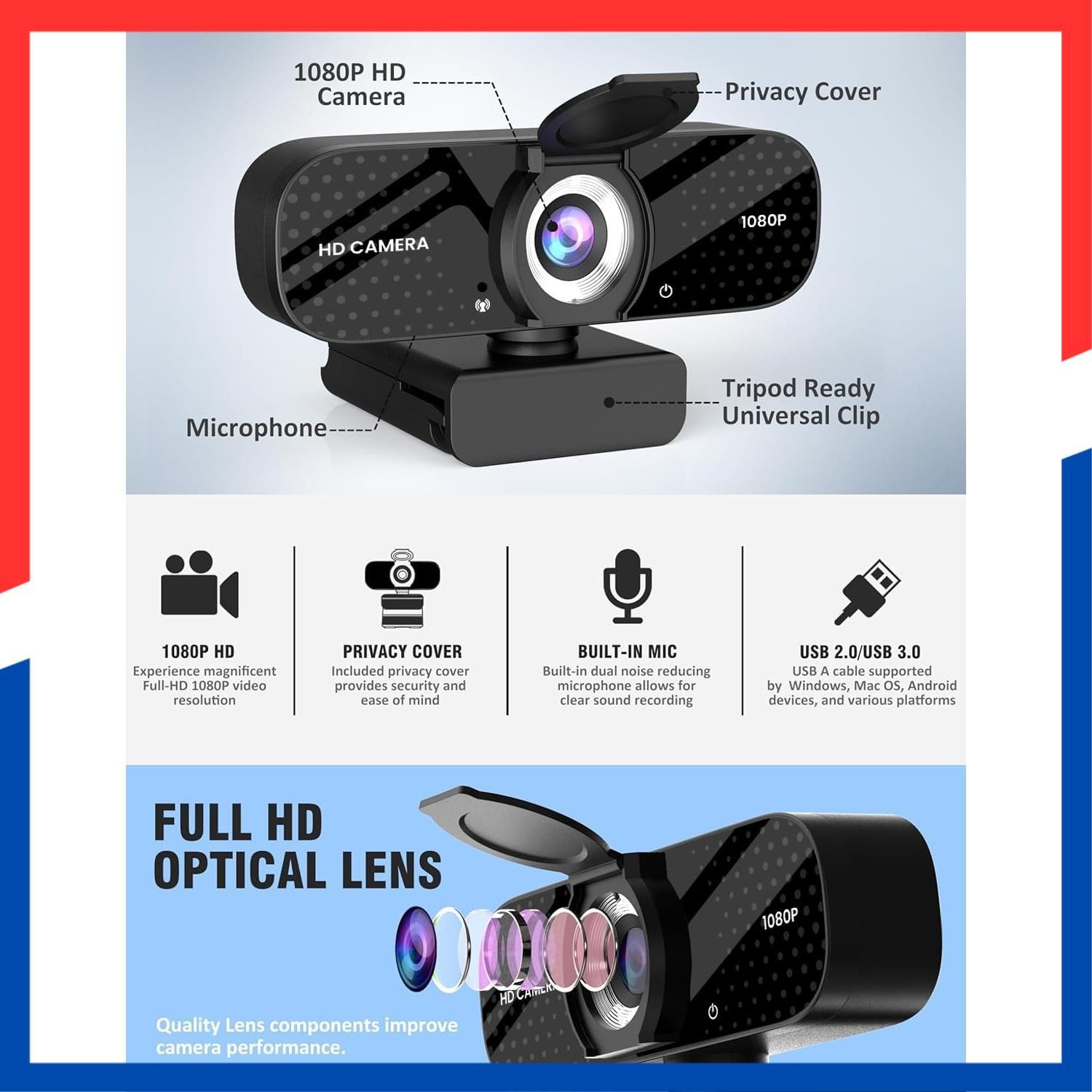 即日発送】Webカメラ ウェブカメラ HD 1080P マイク内蔵 プライバシー