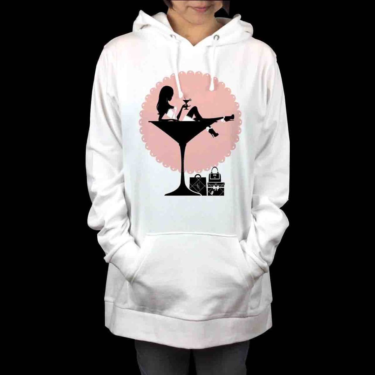 オリジナル パーカー リボン プレゼント バッグ ピンク カクテルガール シルエット レトロ S M L XL タイト ジャスト 大きい ビッグ オーバーサイズ メンズ レディース ユニセックス ピンククリーム