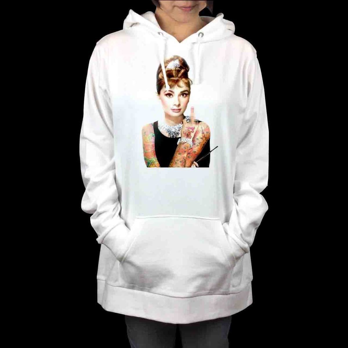 オリジナル パーカー オードリーヘプバーン タトゥー FUCK YOU モザイク セクシー ホクロ S M L XL タイト ジャスト 大きい ビッグ オーバーサイズ メンズ レディース ユニセックス ピンククリーム