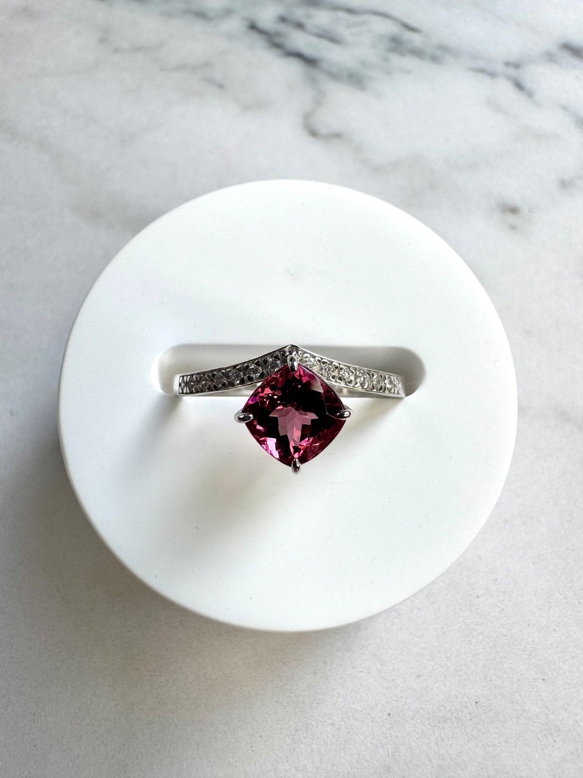 ルベライト ピンクトルマリン 0.96 ct プラチナ ダイヤ リング