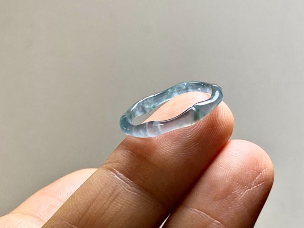 L15-219 高氷種 竹節 リング 水青色 12.0号 グアテマラ産 A貨 本翡翠