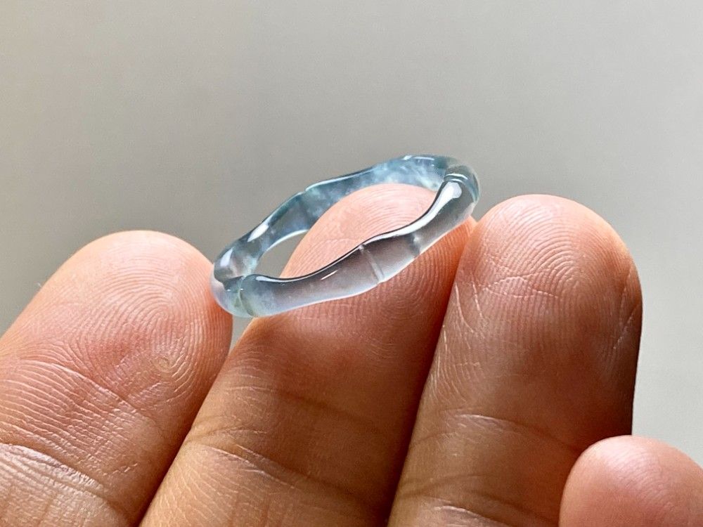 L15-219 高氷種 竹節 リング 水青色 12.0号 グアテマラ産 A貨 本翡翠