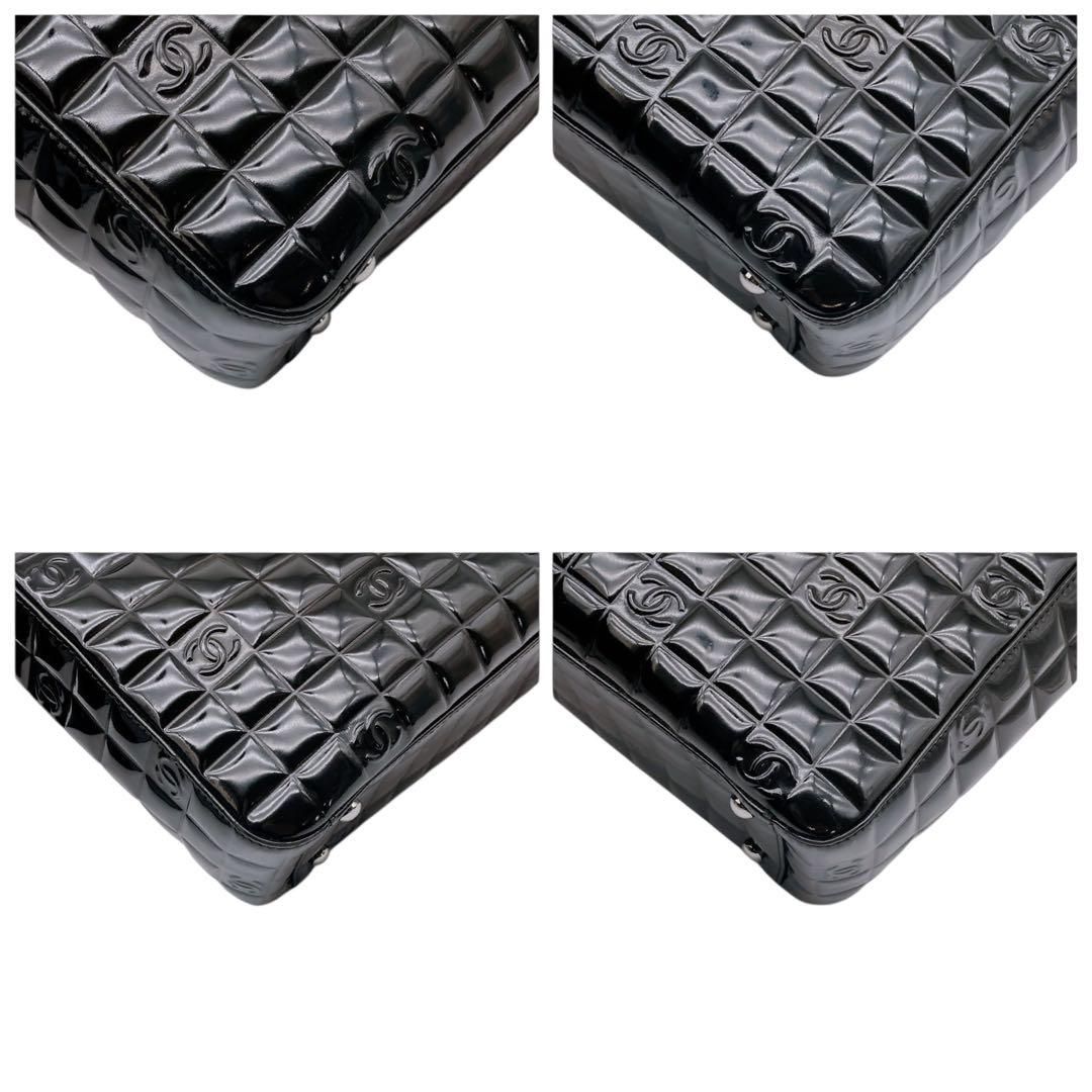 極美品 シャネル チョコバー ココマーク トート パテント 500ml可 黒 極美品 シャネル チョコバー ココマーク トート パテント 500ml可 黒