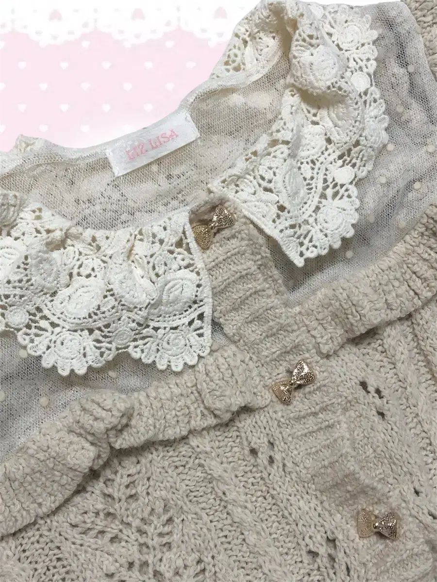  リズリサ リボン レース ニット ONE PIECE 姫ギャル ラテギャル ツァツァンさん ヴィンテージ 長袖 七分袖 ミニワンピース