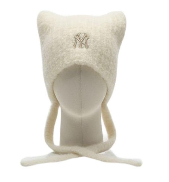 MLB Korea ニューヨークヤンキース 韓国 エスパ カリナ 愛用 キャップ ニット 猫耳 ミャオン ビーニー 紐付き