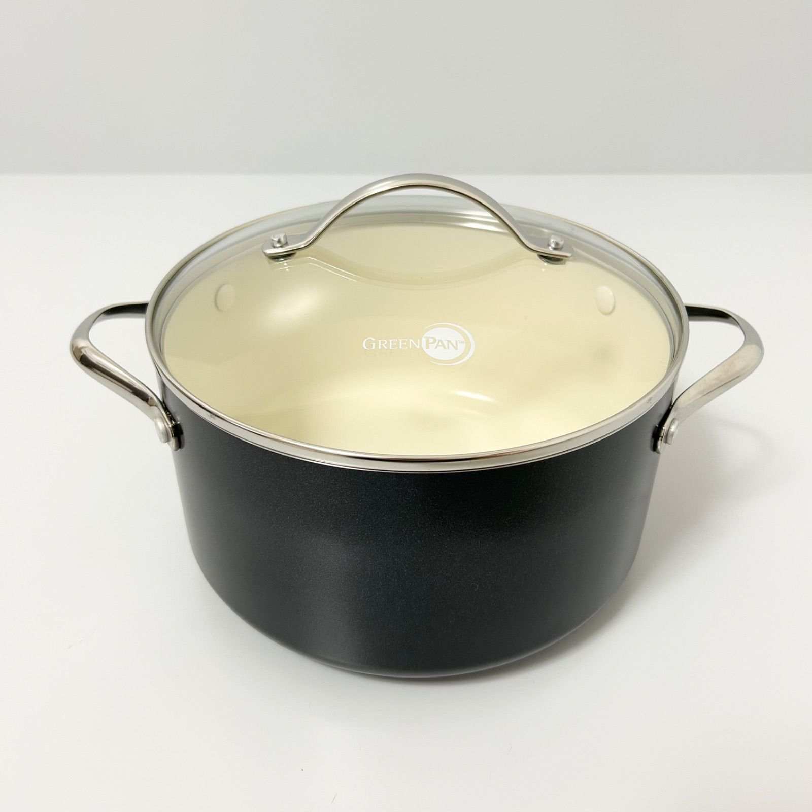 GREEN PAN グリーンパン ヘリテージセラミック ノンスティック キャセロール 22 cm ガラス蓋 両手鍋 ブラック 黒