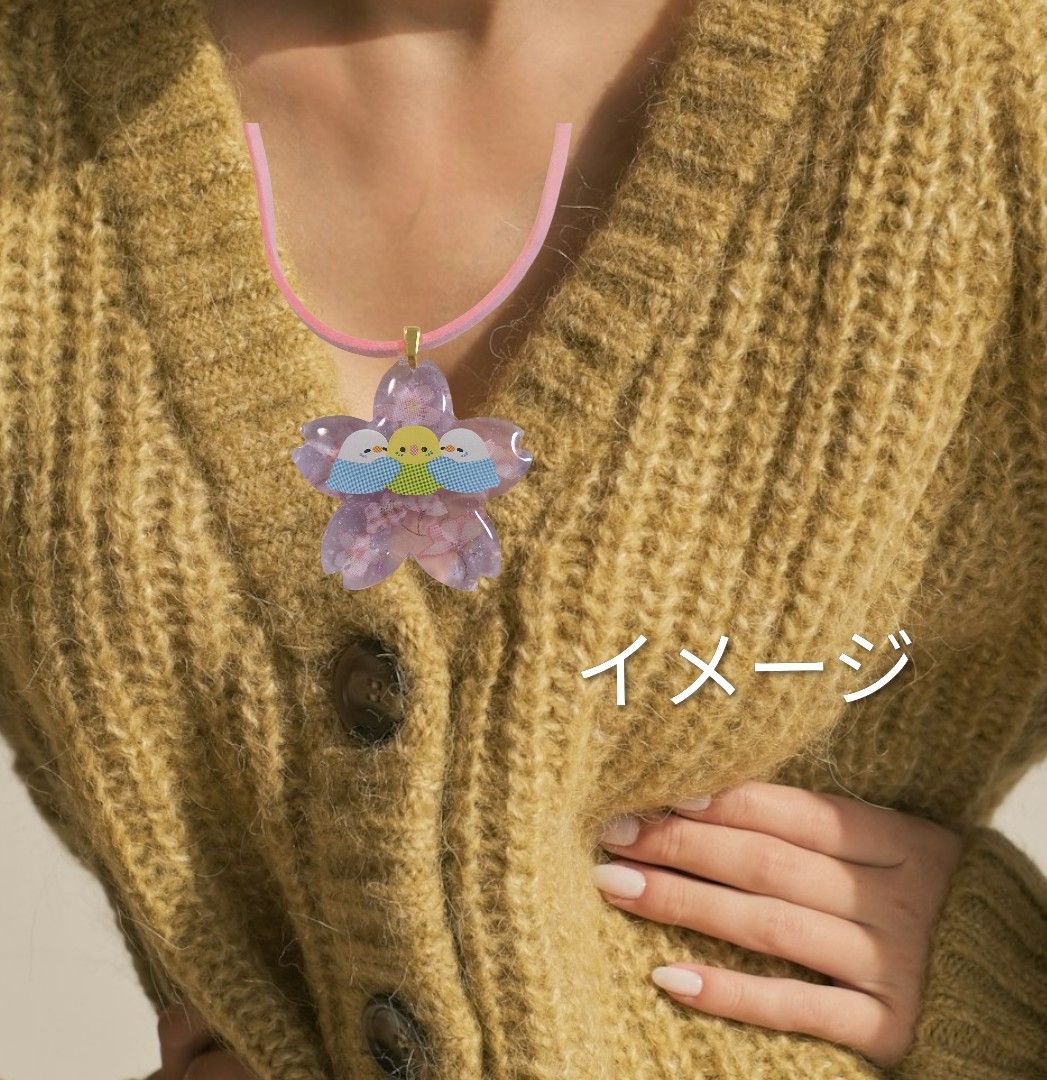 インコ桜レジンアクセサリー✨ インコちゃん桜柄レジンネックレス