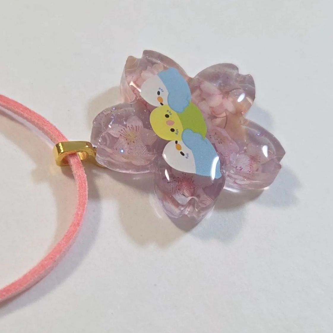 インコ桜レジンアクセサリー✨ インコちゃん桜柄レジンネックレス