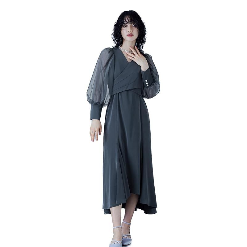 niana クロスデザインブラウスセットドレス パーティードレス 結婚式 ボレロネイビー L