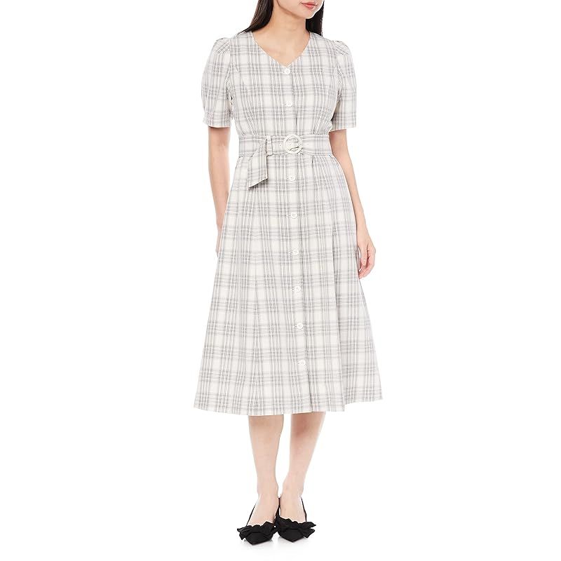 レッセパッセ カジュアルドレス ﾌﾛﾝﾄﾎﾞﾀﾝﾁｪｯｸﾜﾝﾋﾟｰｽ レディース ﾌﾞﾗｯｸ柄