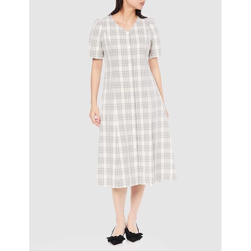  レッセパッセ カジュアルドレス ﾌﾛﾝﾄﾎﾞﾀﾝﾁｪｯｸﾜﾝﾋﾟｰｽ レディース ﾌﾞﾗｯｸ柄 ファッション雑貨 ベビー キッズ