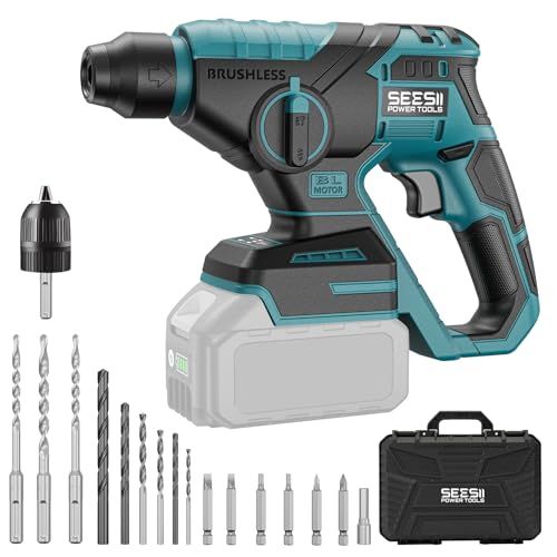 迅速に発送 最新型 SEESII 電動ハンマードリル 18 V充電式 コードレスブラシレスモーター 正逆転機能付き 軽量コンパクト設計 DIY プロ用 マキタ18 Vバッテリー互換 コンクリート穴あけ対応 日本語取扱説明書付 本体 bef 55255