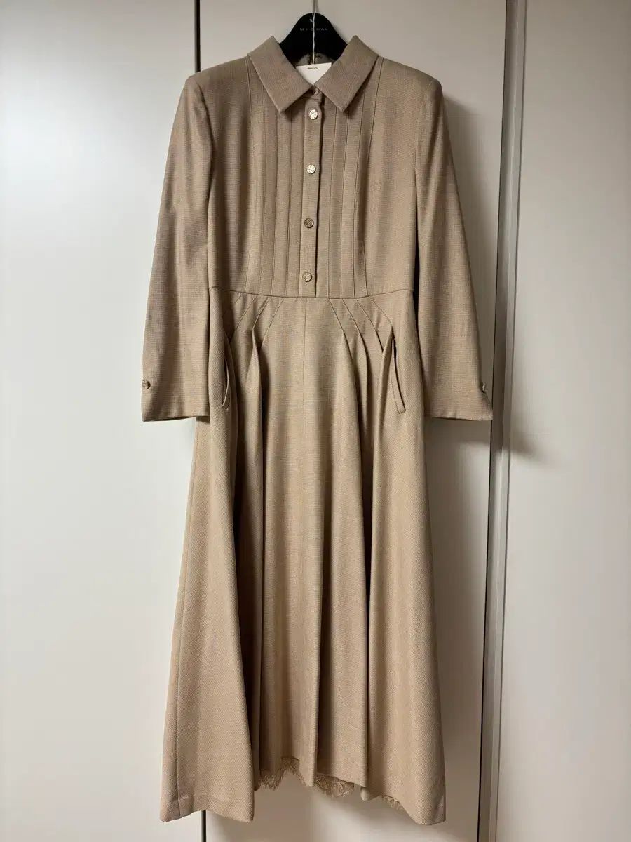 ミシャ 23 ベージュ スモールチェック柄 裾 レース フ ONE PIECE 55