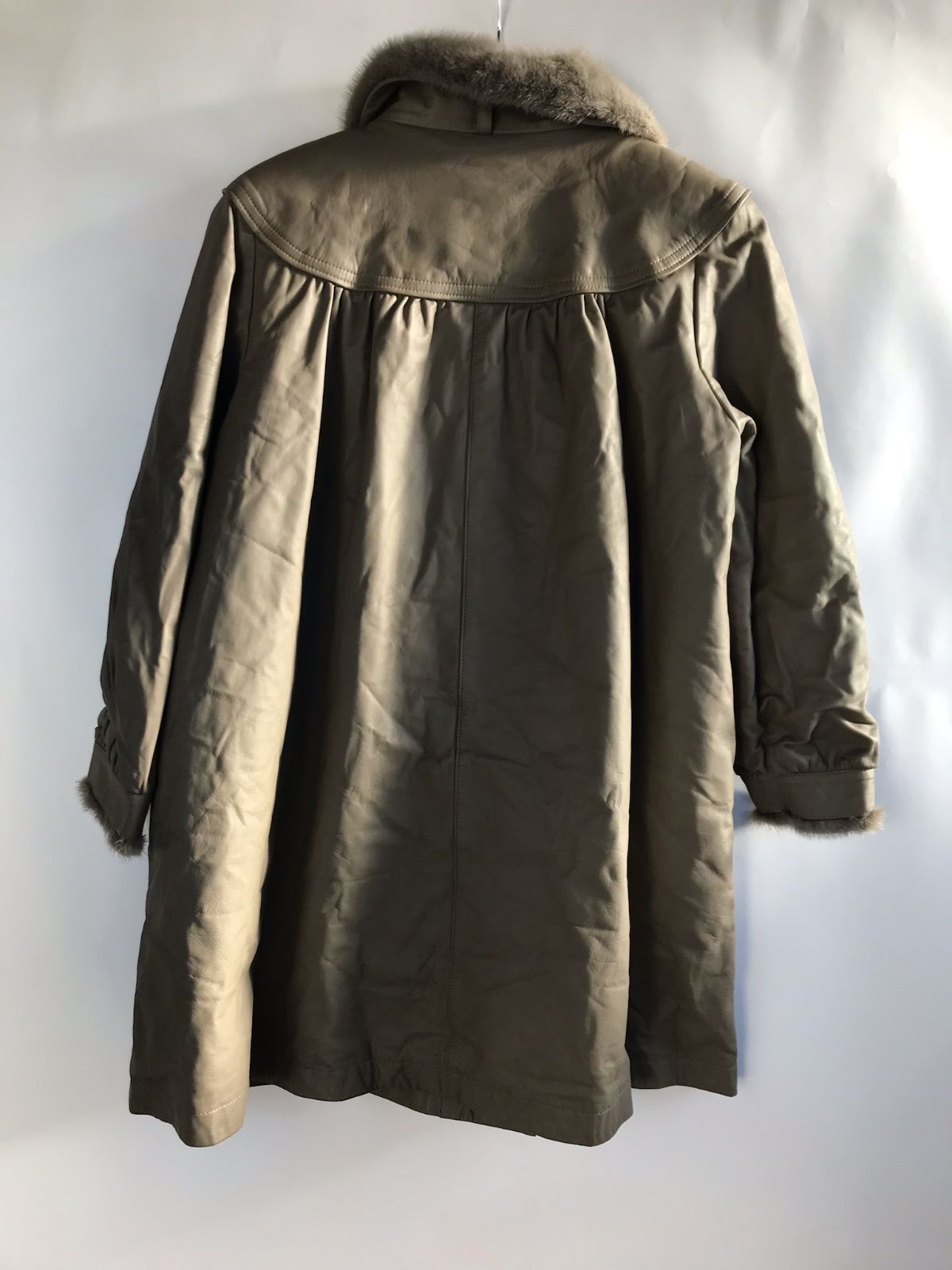 PARIENNE ミンク襟付き ロングコート 牛革 レディース 9カーキ