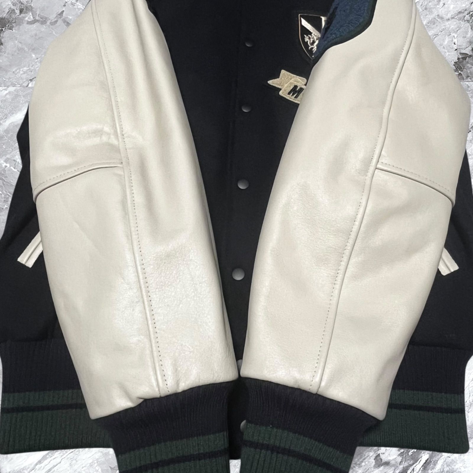 【未使用級】マックレガー 牛革 袖レザー ワッペン刺繍 スタジャン XL Yahoo!オークション - [McGREGOR] ワッペンデコ 袖レザースタジャン バ