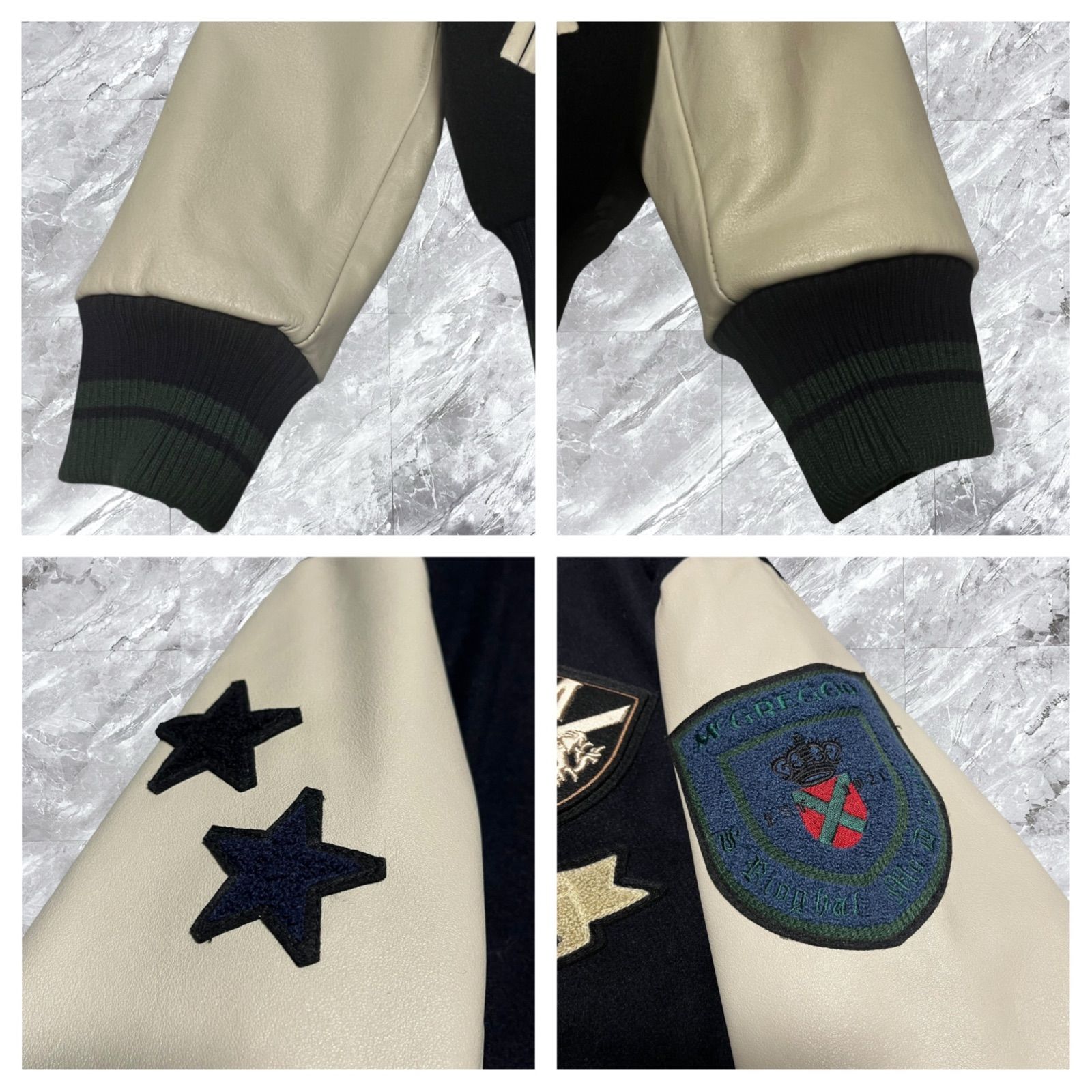 【未使用級】マックレガー 牛革 袖レザー ワッペン刺繍 スタジャン XL 未使用タグ付き McGREGOR マックレガー スタジャン ウール レザー 本革