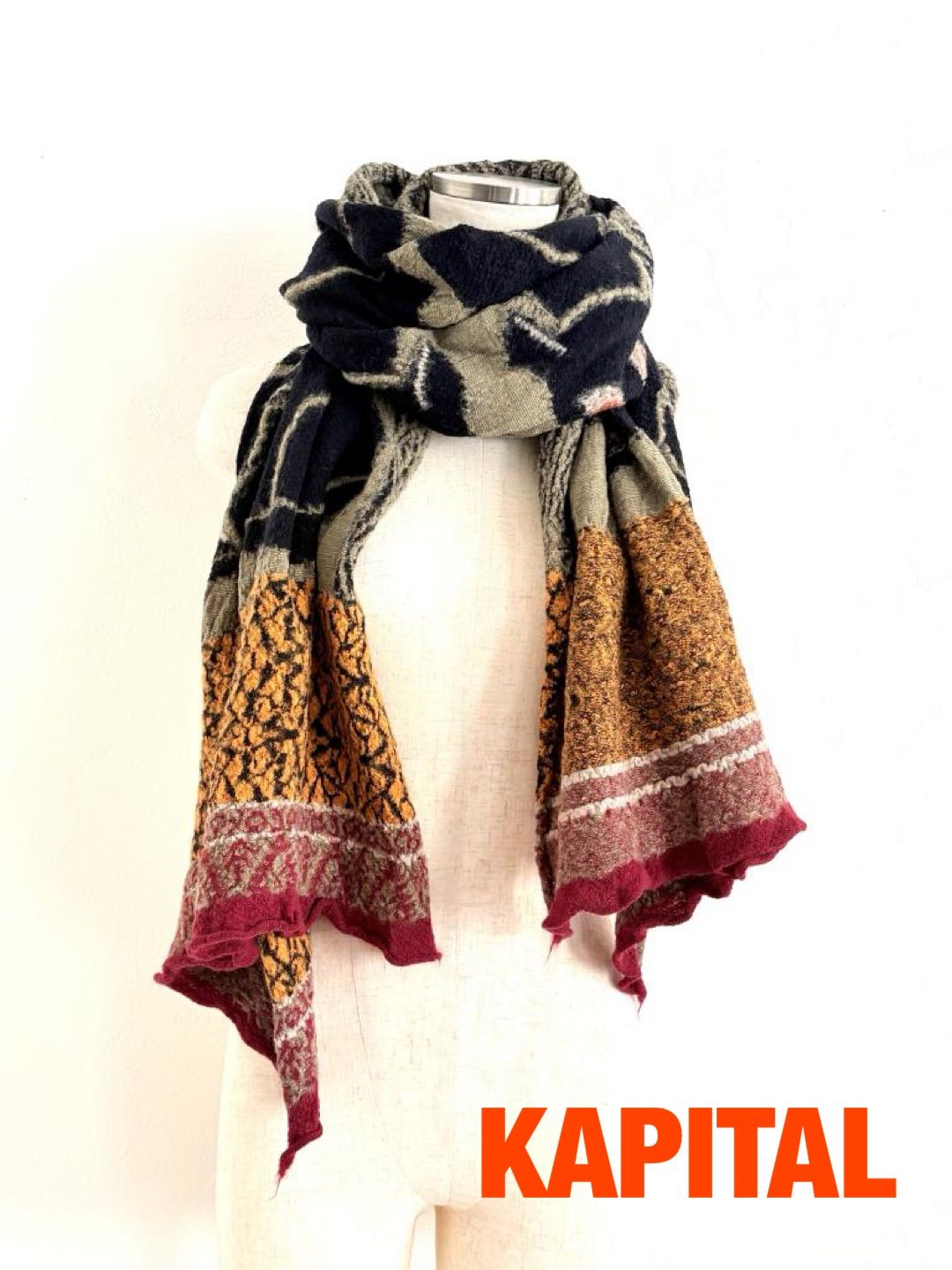 ☆ KAPITAL キャピタル 縮絨ウール ストール マフラー 三毛猫ネコ 全長