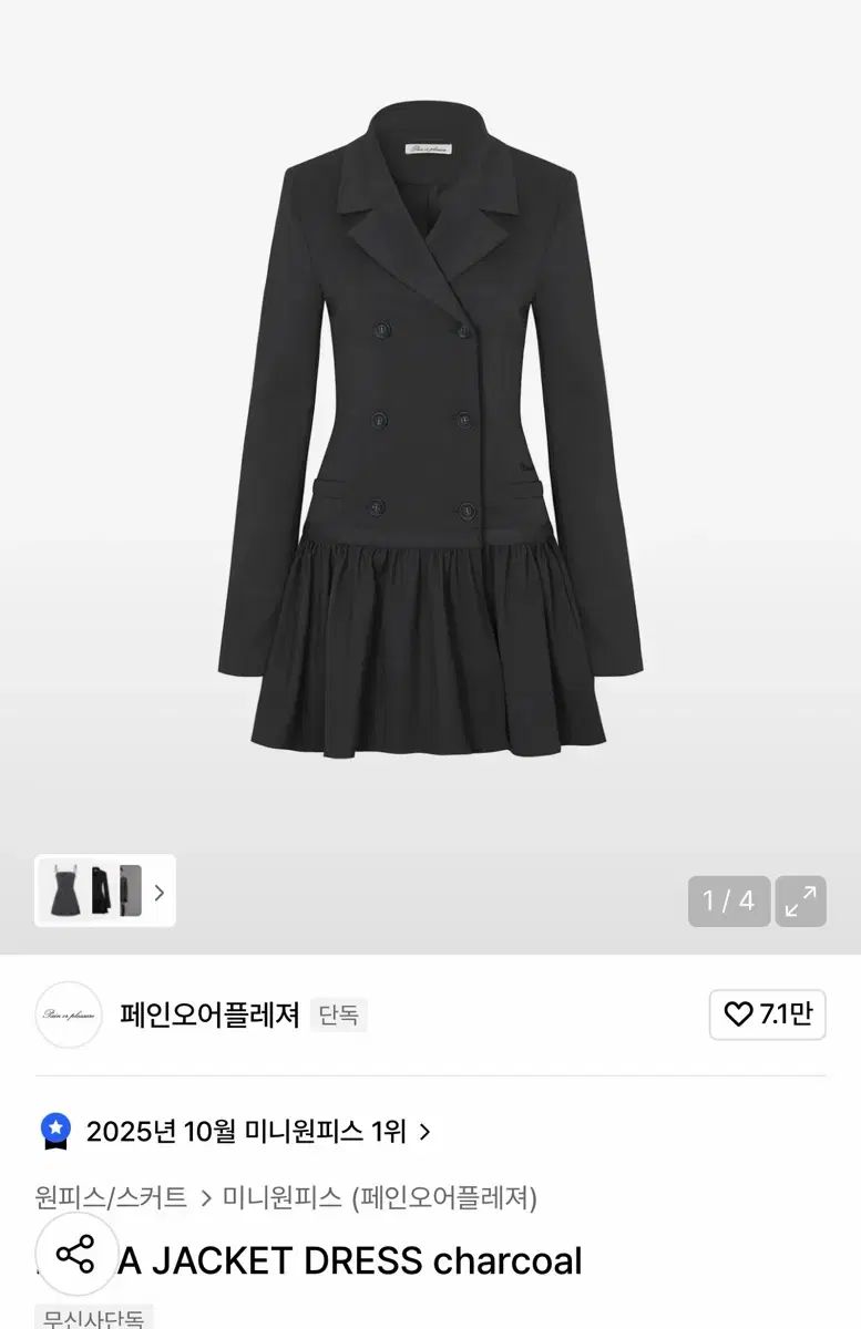 タグㅇ フェオプル LIORA JACKET DRESS リオラ ジャケット ドレス チャコール