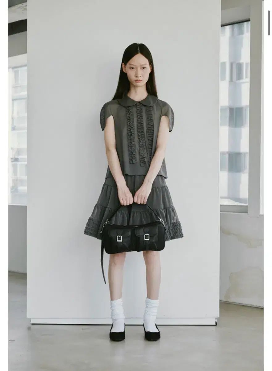 PLZPROJECT シースルー フリル ブラウス メッシュ スカート チャコール セット