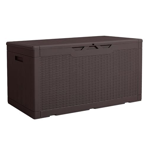 物置 収納庫 屋外 防水 耐候 380Ｌ大容量 幅123*奥行57*高さ62 cm ベランダ収納 大型物置 倉庫 ベランダストッカー 屋外収納 ガーデン収納 ベンチ コンテナ ガーデン|庭|ベランダ 収納 大容量 おしゃれ 茶色 380 L m