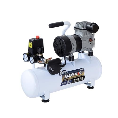 ?儀 Takagi EARTH MAN エアーコンプレッサー 空気入れ 吹き飛ばし 静音タイプ オイルレス 静かな作動音 オイル不要 メンテナンス 簡単 小型 10 L ACP-10 B m 34 c 6 e 697