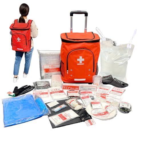 山善 YAMAZEN 防災リュック リュック-キャリー型 防災バッグ 30点 セット 一次避難用 給水バッグ 携帯用トイレ 大容量 オレンジ YKB-30 R m 9 b 85 d 803