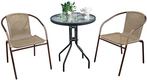 迅速に発送 リビングアウト Living Out ラタン調ガーデンテーブルセットII 3点セット チェア2脚 スタッキング ガラステーブル テラス ガーデンファニチャー カフェテーブル お手軽コーディネイト パ b 776 ee 63