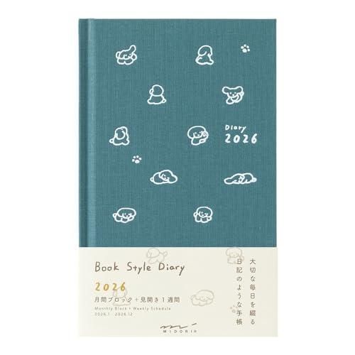ミドリ ブックスタイルダイアリー 手帳 2026年 B6変型 ウィークリー イヌ柄 青緑 22380006 (2026年1月始まり)