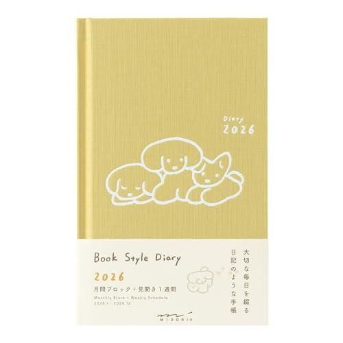 ミドリ ブックスタイルダイアリー 手帳 2026年 B6変型 ウィークリー イヌ柄 黄色 22379006 (2026年1月始まり)